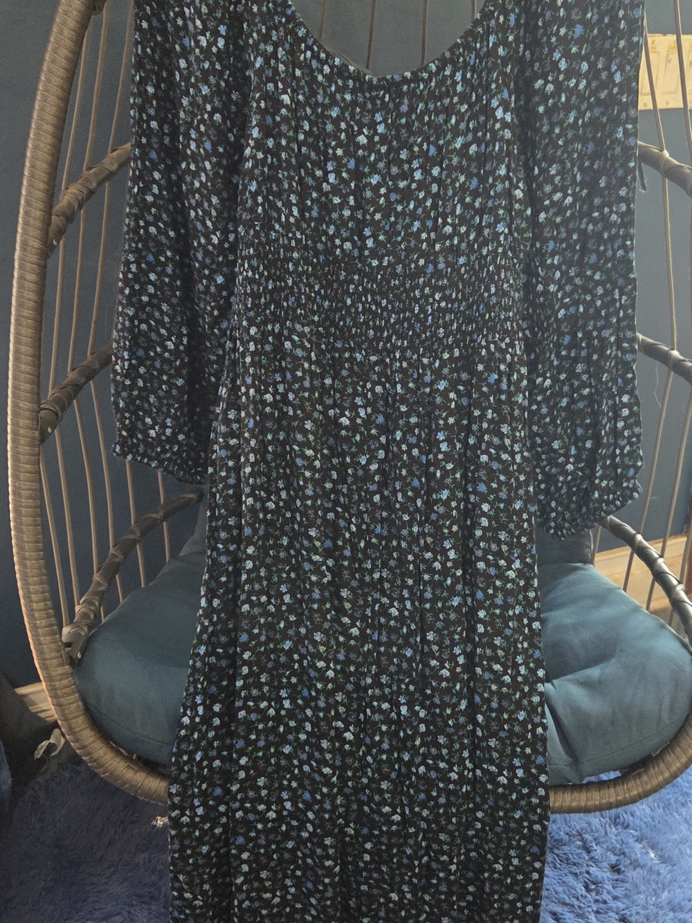 wild fable Black Maxi Dress with Blue Floral Print - Picture 3 of 3